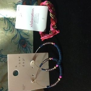 A new day Pink,blue,gold Hoop Earrings & Xhilaration Pink/ Gold Bracelet